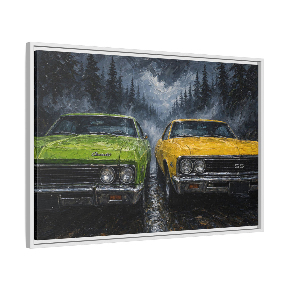 Green & Yellow Muscle Cars – Forest Road Canvas