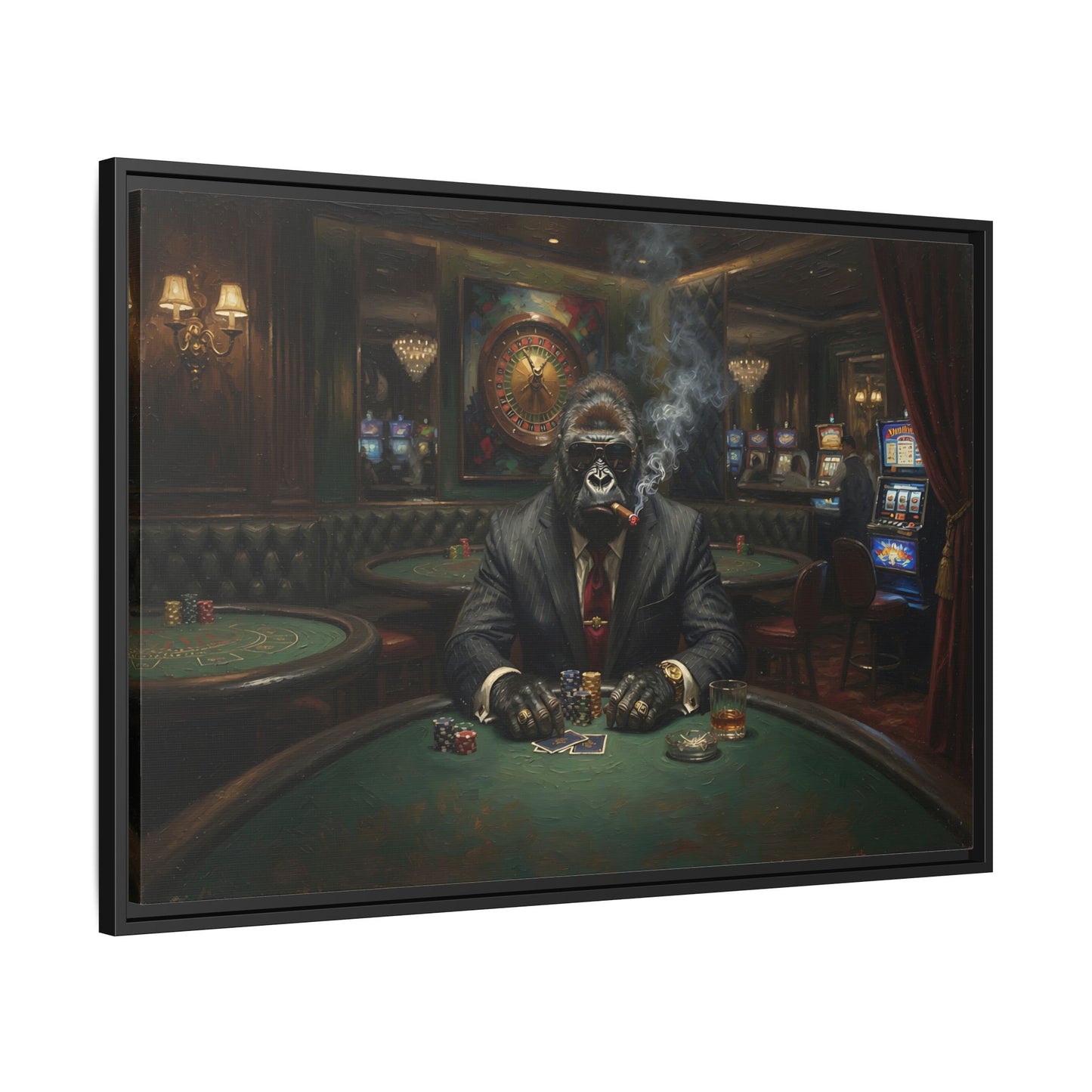 Smoking Gorilla Poker Night - Matte Framed Canvas Wall Art