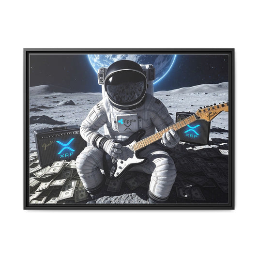 XRP To The Moon! Astronaut Playing Electric Guitar Canvas | Framed Wall Art