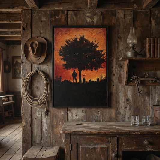 Yellowstone Inspired Art -Matte Canvas Framed | Cemetery Night Scene