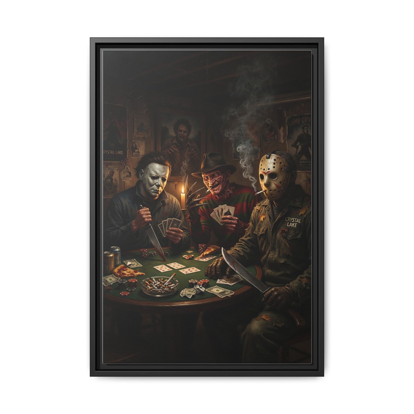 Horror Icons Playing Poker Matte Canvas Framed |