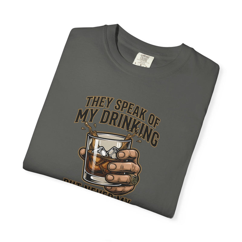 Dark gray whiskey quote graphic T-shirt, crew neck and short sleeves