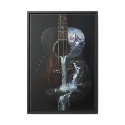 Guitar Waterfall Painting Framed Cavas  | Music Landscape Wall Art