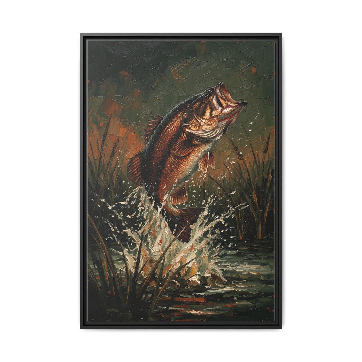 Framed Canvas Art — Leaping Bass Fish Print