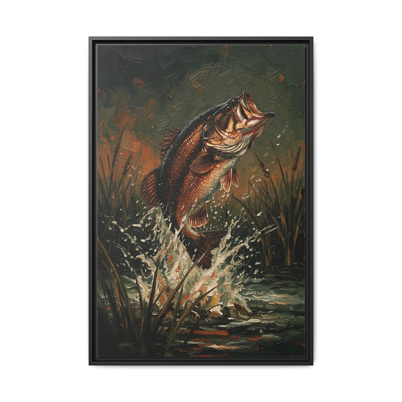 Framed Canvas Art — Leaping Bass Fish Print