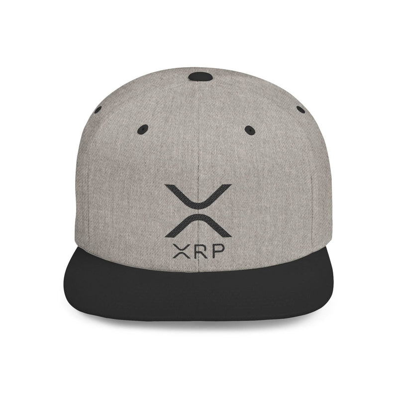 Heather gray flat bill snapback hat with black XRP logo on front