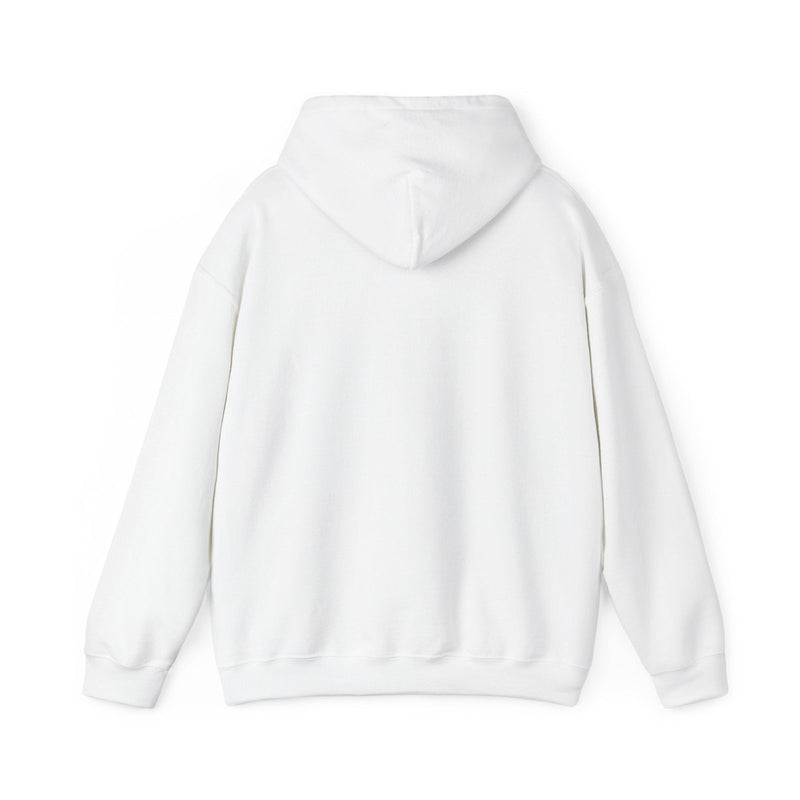 White pullover hoodie with hood, front pouch, and no visible logo