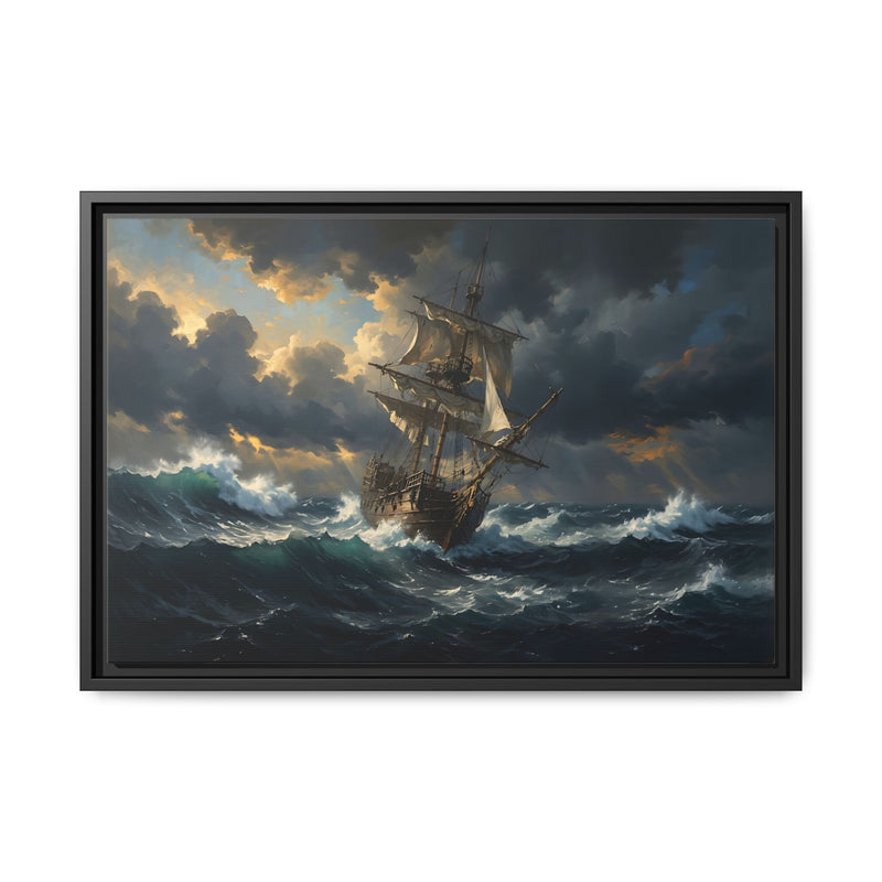 Framed Matte Canvas: Stormy Sea Ship Wall Art — Dramatic Nautical Décor