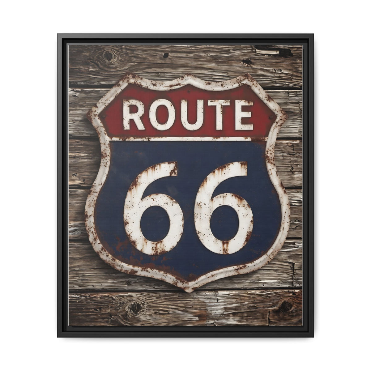 Route 66 Shield Vintage Sign Matte Canvas Framed | Rustic Wall Art