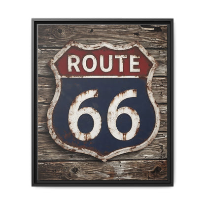 Route 66 Shield Vintage Sign Matte Canvas Framed | Rustic Wall Art
