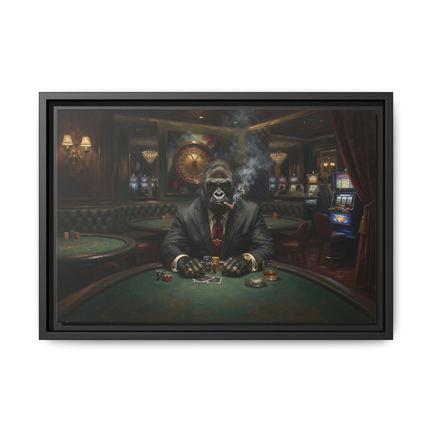 Smoking Gorilla Poker Night - Matte Framed Canvas Wall Art