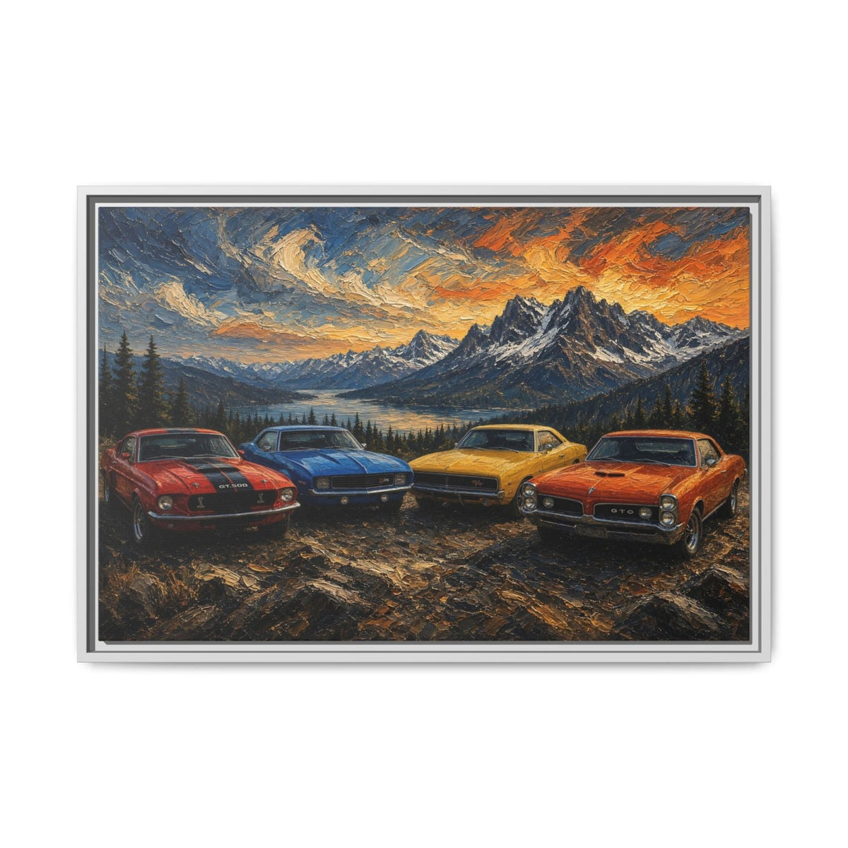 Vintage Muscle Cars | Sunset Overlook Framed Canvas