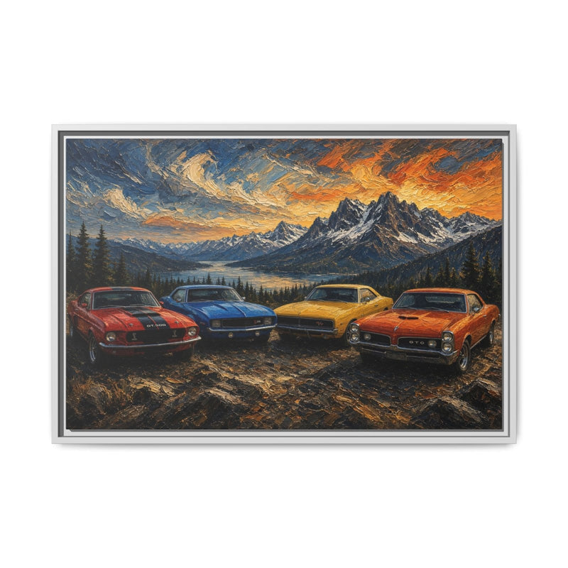 Vintage Muscle Cars | Sunset Overlook Framed Canvas