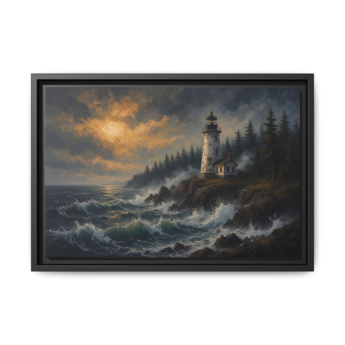 Storm Watch | Lighthouse Framed Canvas
