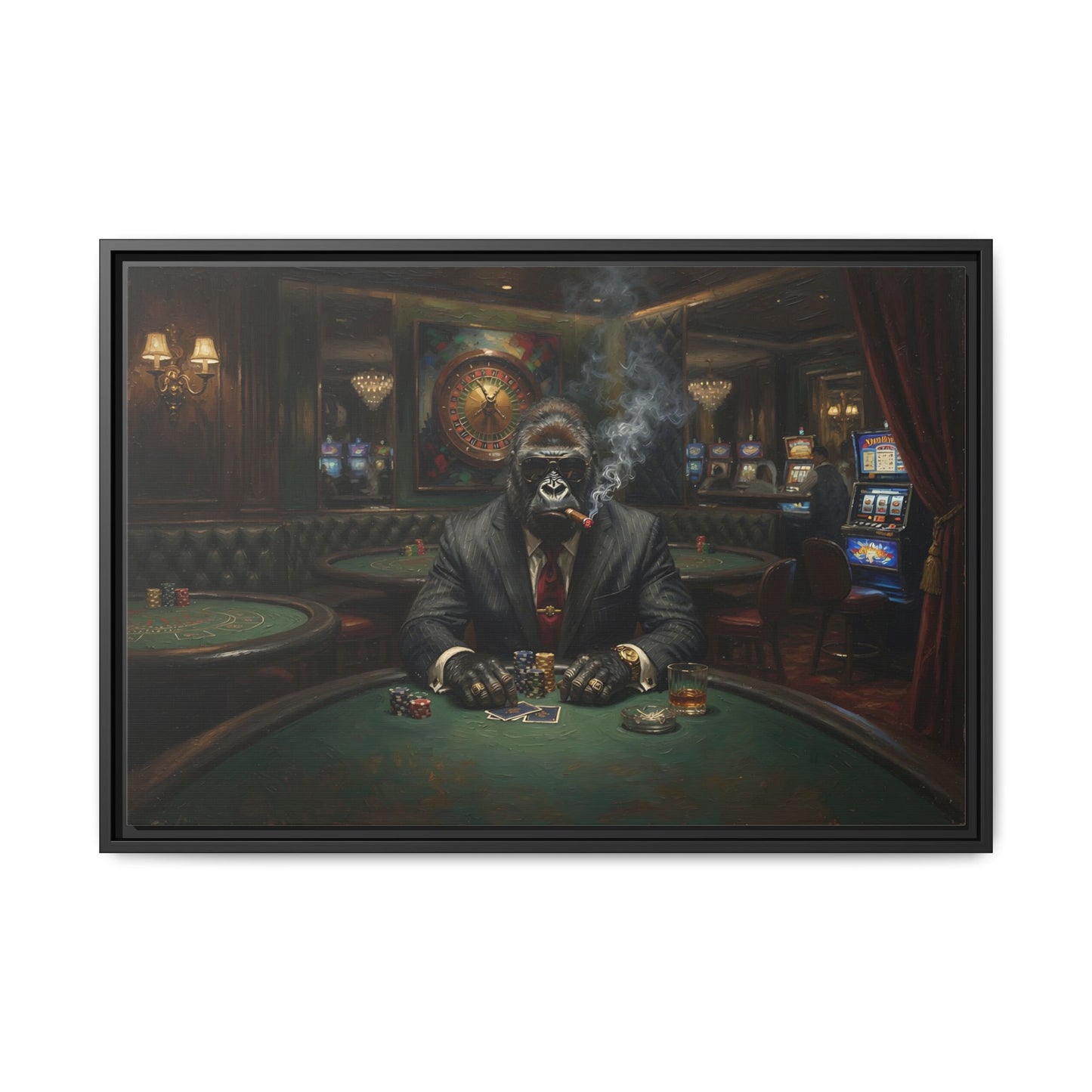 Smoking Gorilla Poker Night - Matte Framed Canvas Wall Art