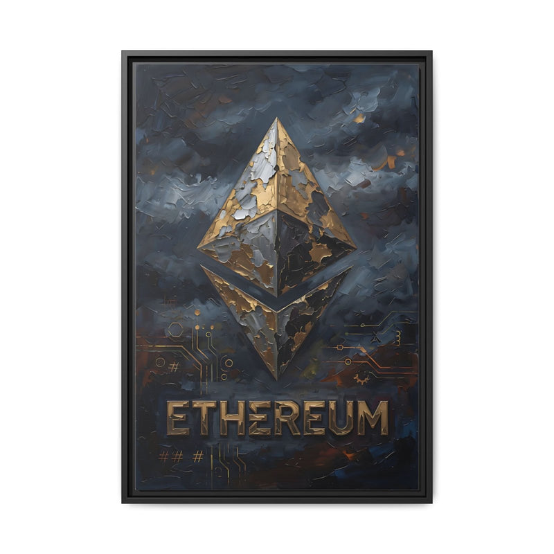 Framed canvas wall art with Ethereum logo diamond and ETHEREUM wordmark