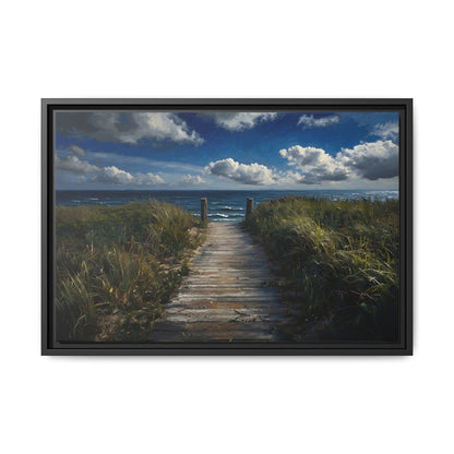 Framed Ocean View Matte Canvas — Beach Path to Ocean Seascape