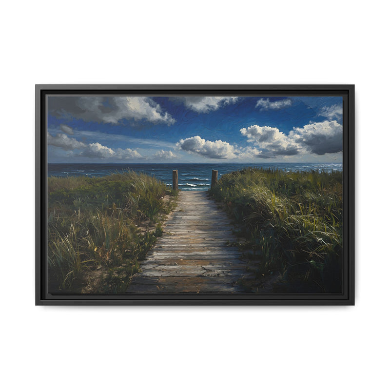 Framed Ocean View Matte Canvas — Beach Path to Ocean Seascape