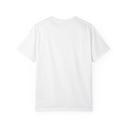 White blank t-shirt with crew neck, showing the back view