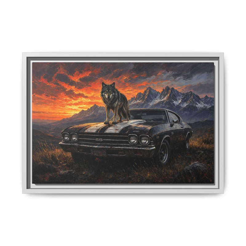 King Of The Hood - Wolf On Muscle Car – Mountain Sunset Canvas