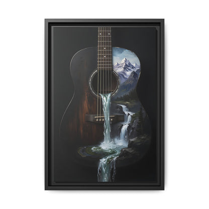 Guitar Waterfall Painting Framed Cavas  | Music Landscape Wall Art