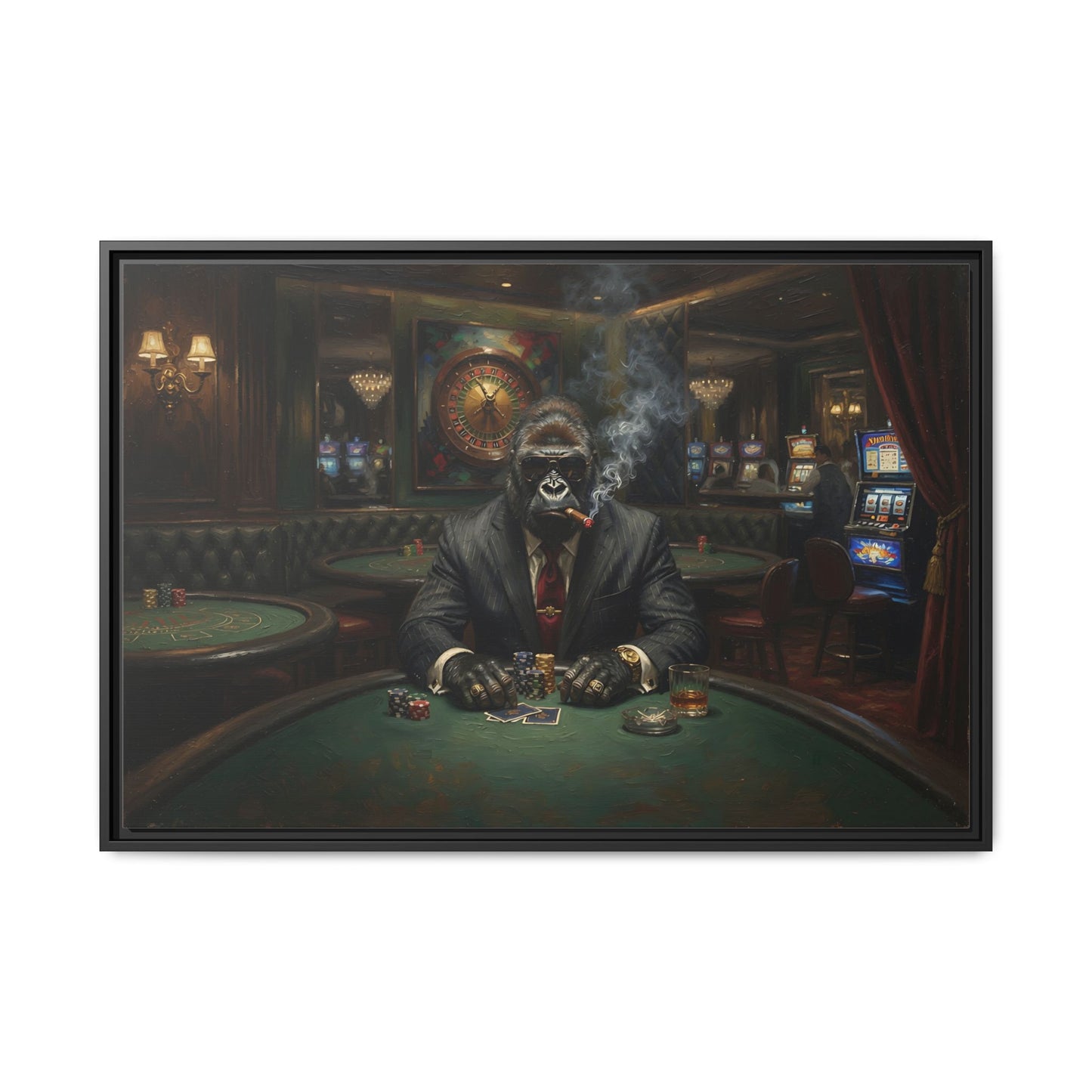 Smoking Gorilla Poker Night - Matte Framed Canvas Wall Art
