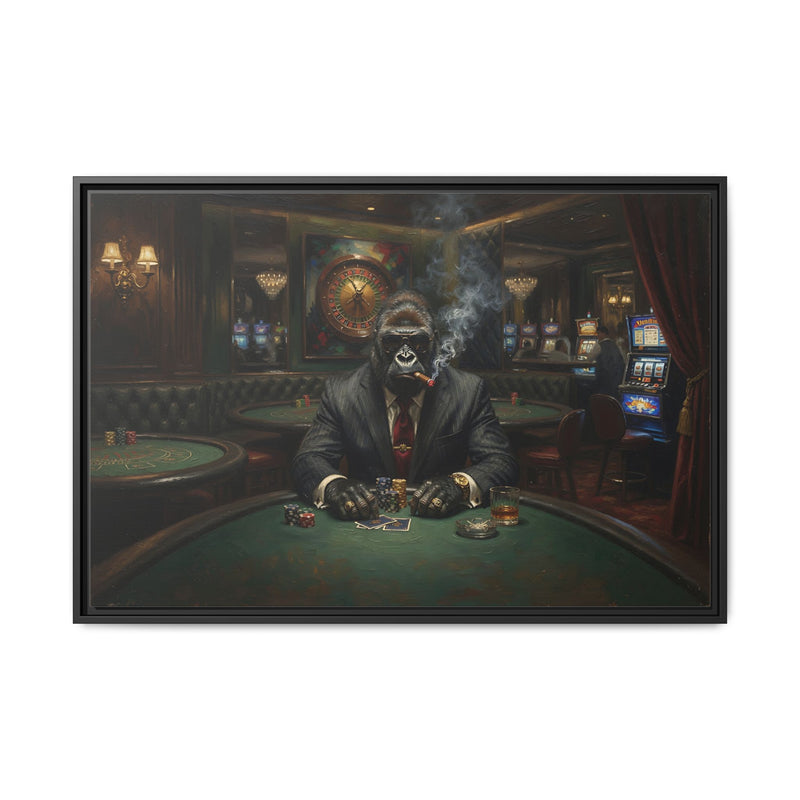 Smoking Gorilla Poker Night - Matte Framed Canvas Wall Art