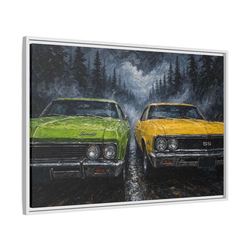 Green & Yellow Muscle Cars – Forest Road Canvas