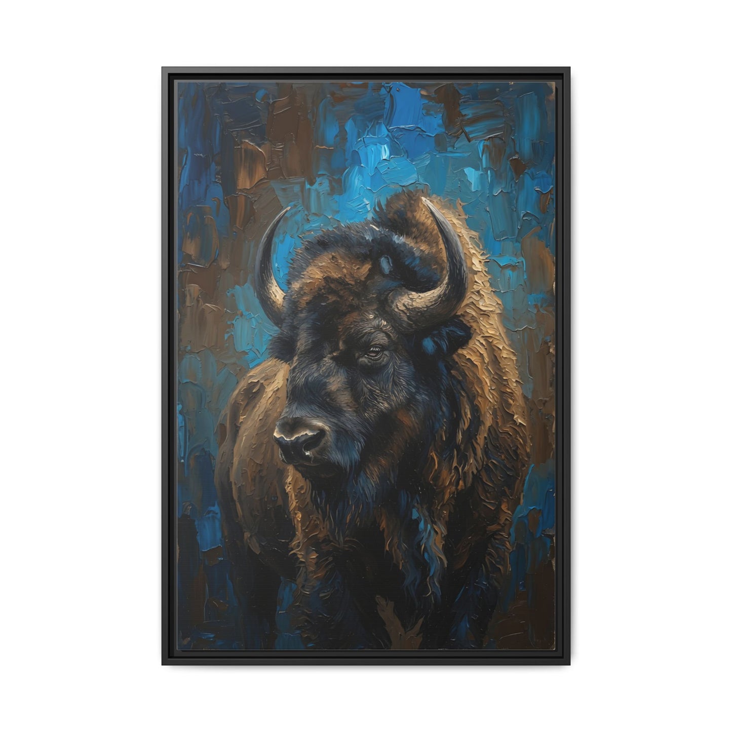 Framed Bison Matte Canvas Wall Art — Rustic Buffalo Portrait