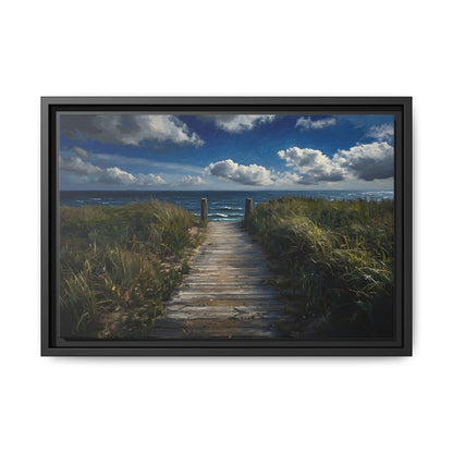 Framed Ocean View Matte Canvas — Beach Path to Ocean Seascape