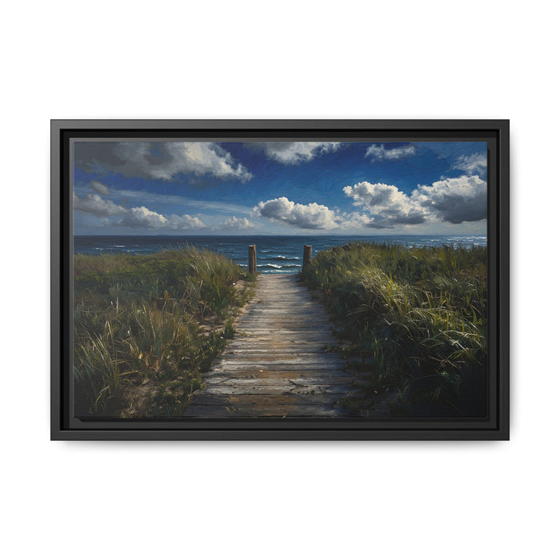 Framed Ocean View Matte Canvas — Beach Path to Ocean Seascape