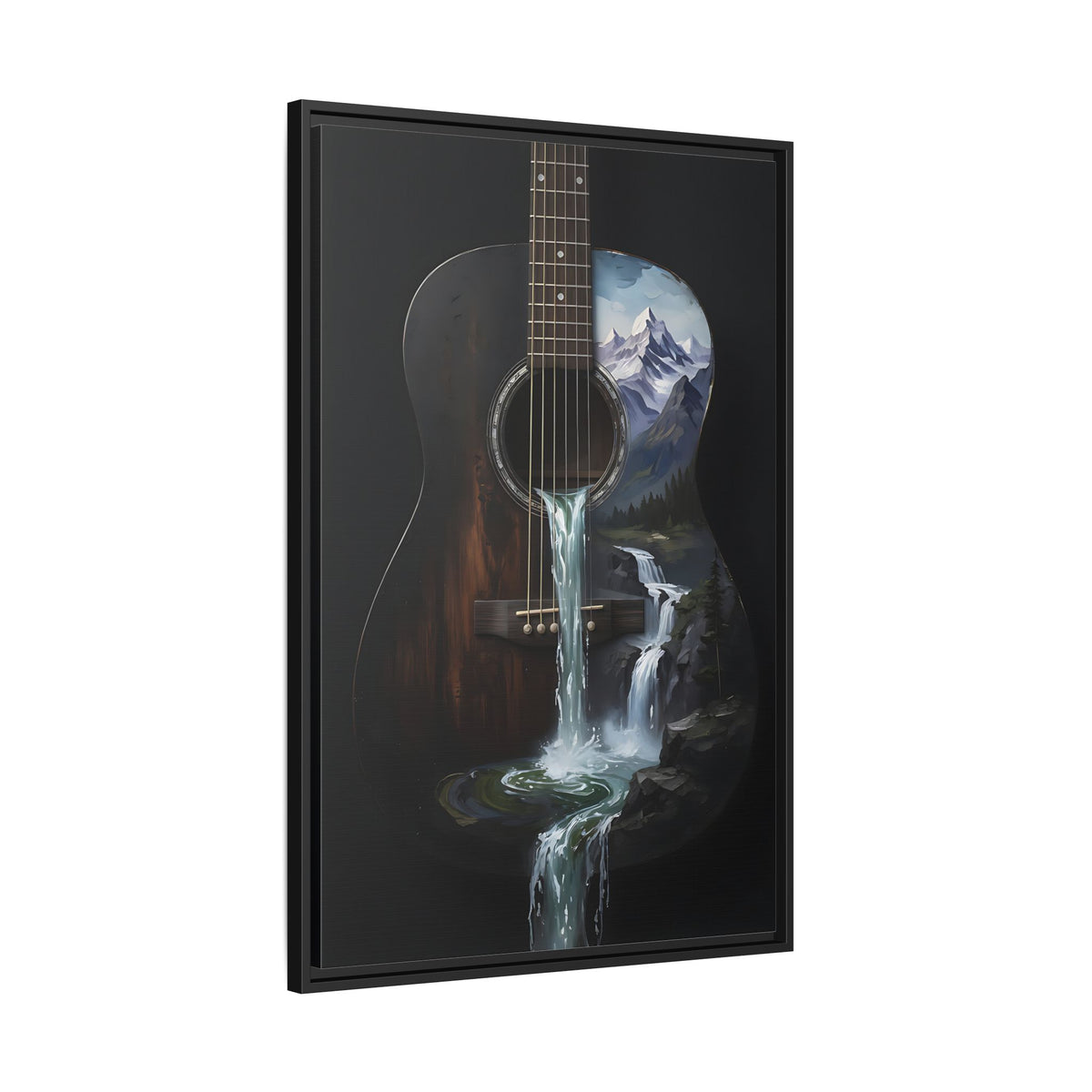 Guitar Waterfall Painting Framed Cavas  | Music Landscape Wall Art