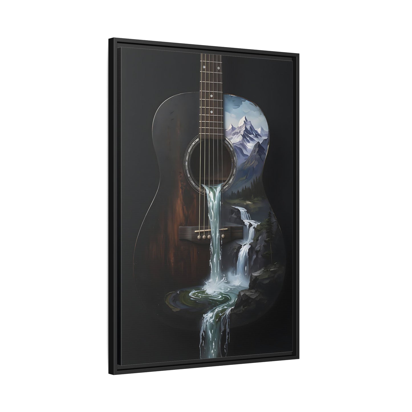 Guitar Waterfall Painting Framed Cavas  | Music Landscape Wall Art
