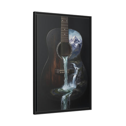 Guitar Waterfall Painting Framed Cavas  | Music Landscape Wall Art