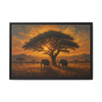 Savanna Giants | Elephant Sunset Framed Canvas
