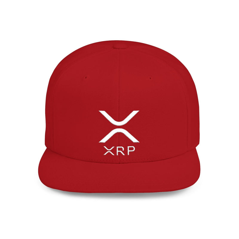 Flat bill snapback cap in red with white XRP logo