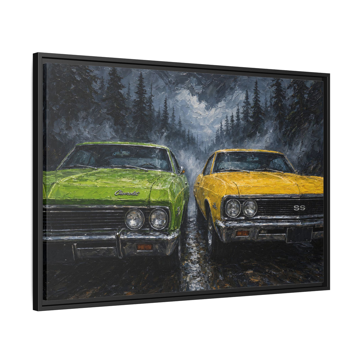 Green & Yellow Muscle Cars – Forest Road Canvas