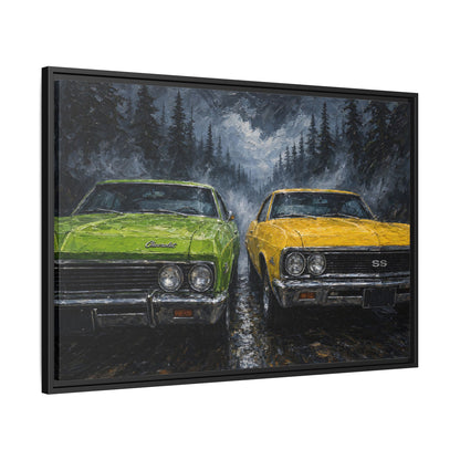Green & Yellow Muscle Cars – Forest Road Canvas