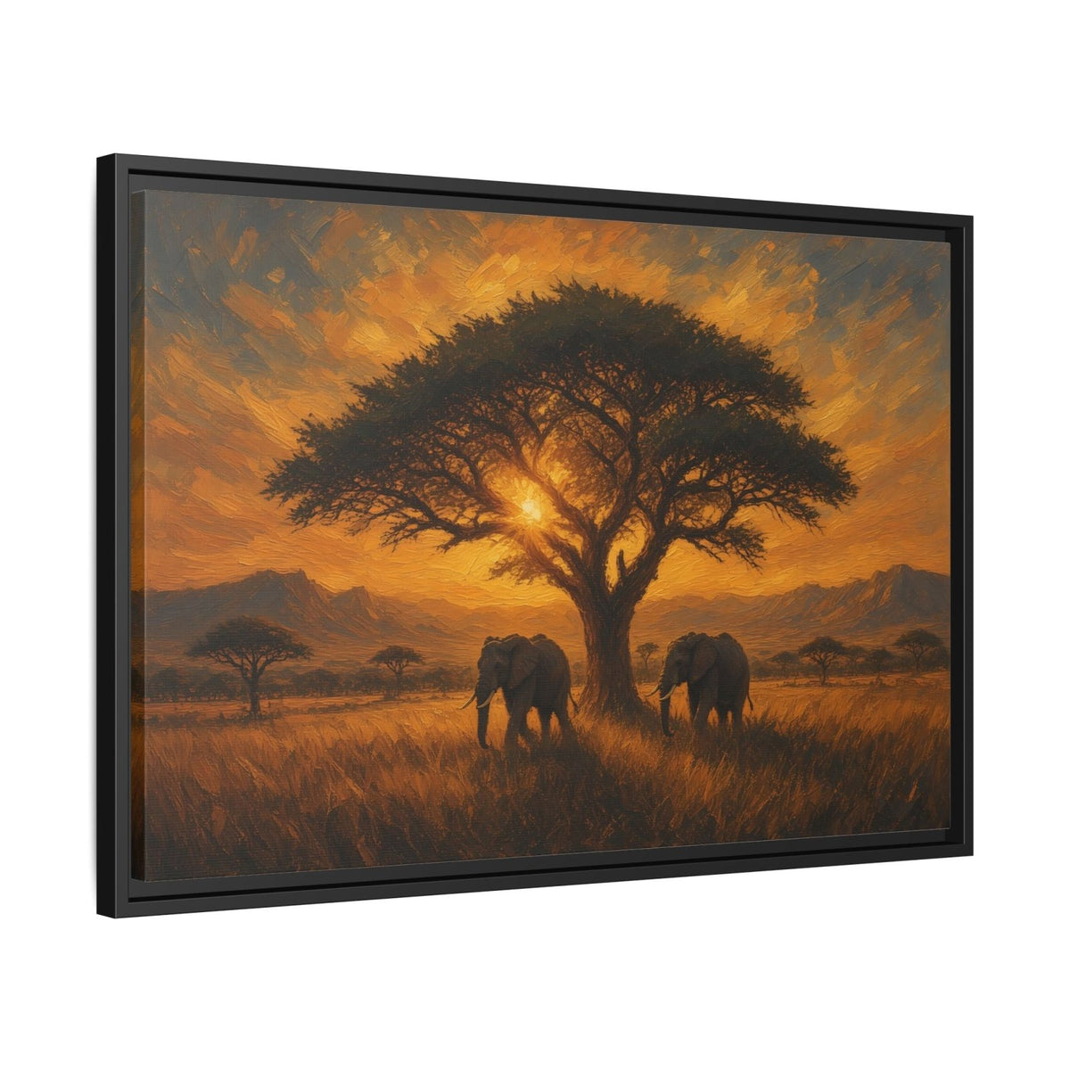 Savanna Giants | Elephant Sunset Framed Canvas