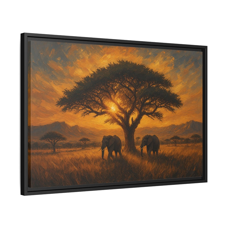 Savanna Giants | Elephant Sunset Framed Canvas