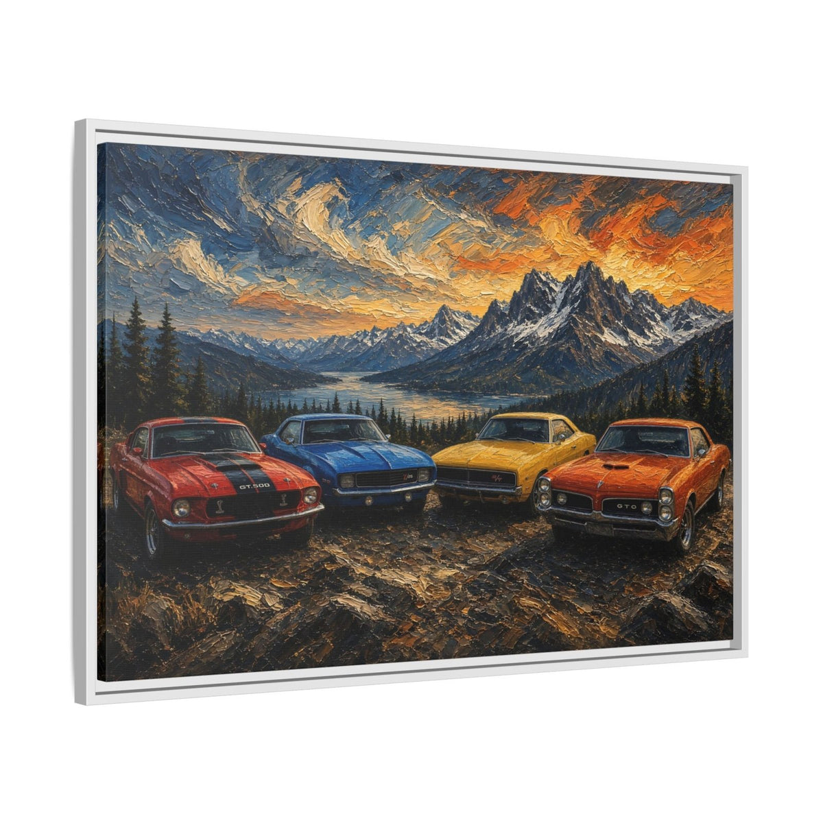 Vintage Muscle Cars | Sunset Overlook Framed Canvas