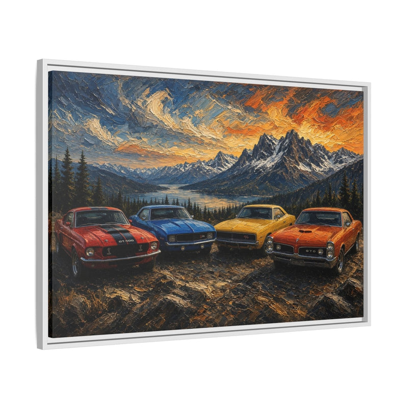 Vintage Muscle Cars | Sunset Overlook Framed Canvas