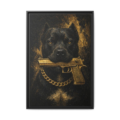 Gold Chain Pitbull | Dark Portrait Framed Canvas
