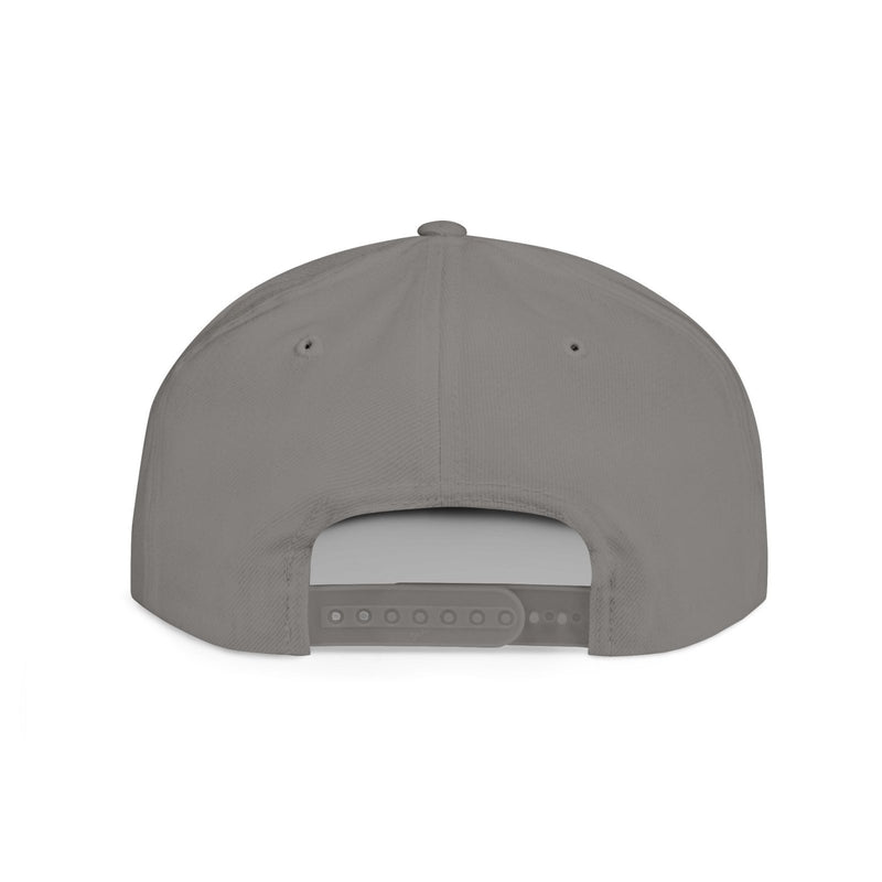 Flat bill snapback cap with adjustable strap and open back in dark blue