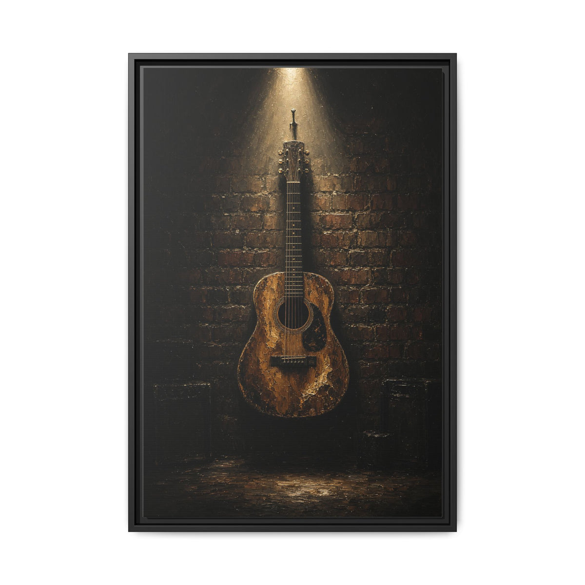 Worn Acoustic Guitar On Brick Wall Canvas | Music Decor