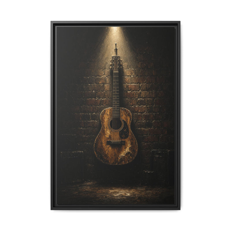 Worn Acoustic Guitar On Brick Wall Canvas | Music Decor