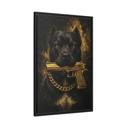 Gold Chain Pitbull | Dark Portrait Framed Canvas