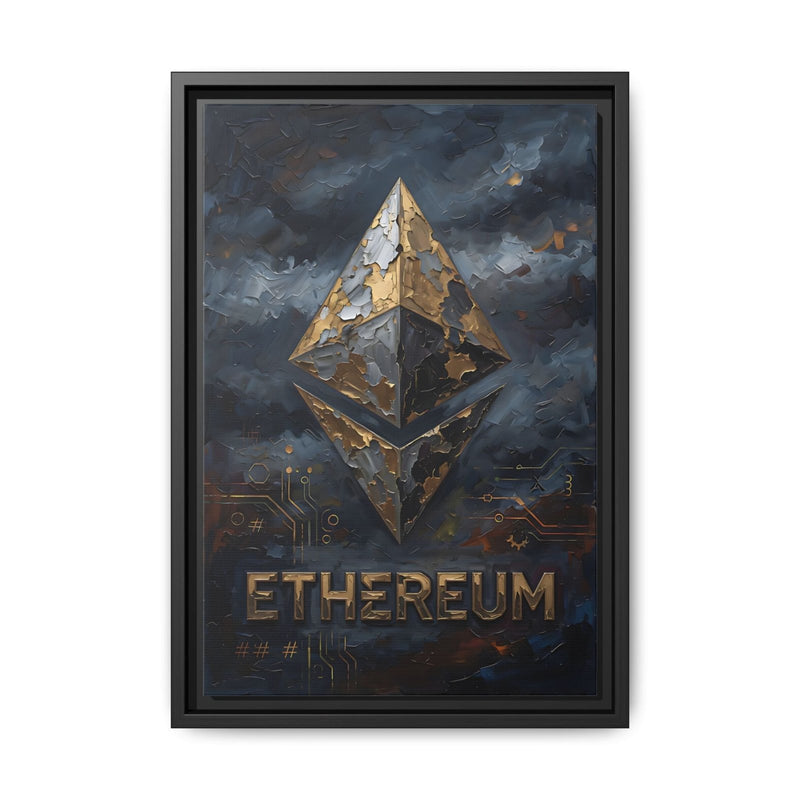 Framed canvas wall art with Ethereum logo diamond and ETHEREUM wordmark