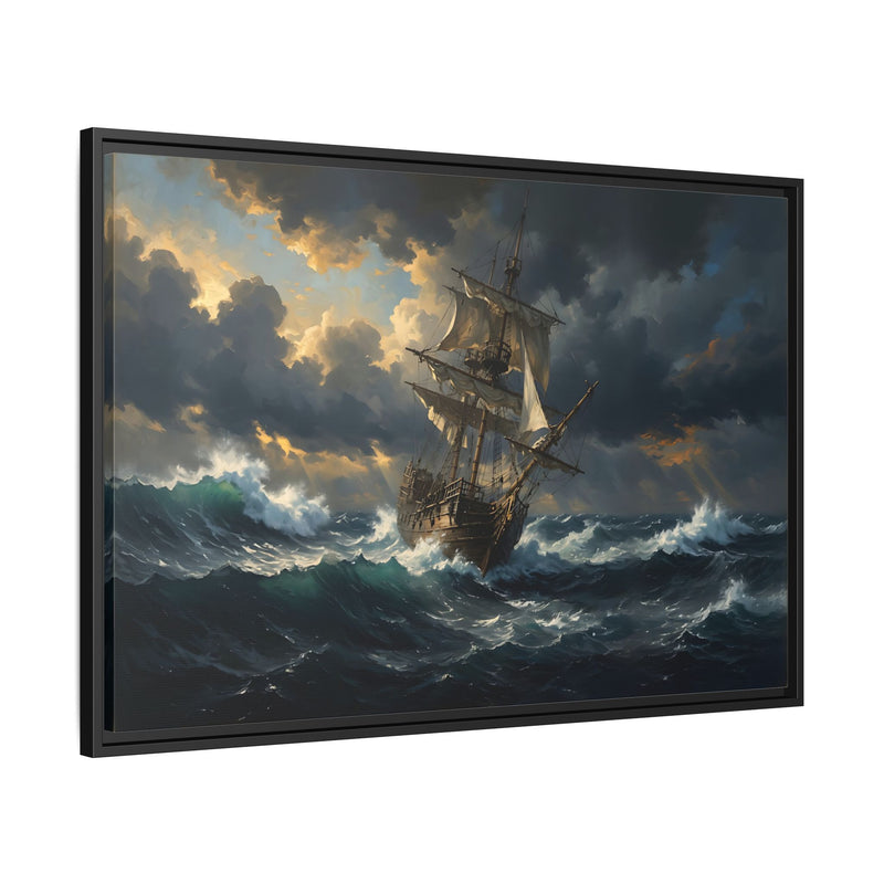Framed Matte Canvas: Stormy Sea Ship Wall Art — Dramatic Nautical Décor