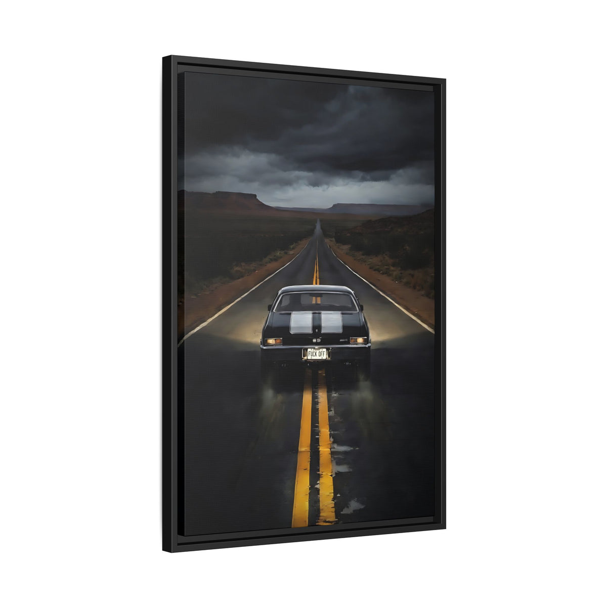 Vintage SS, Chevy,  Muscle Car Roadway "F You" On License Plate, Matte Framed Canvas